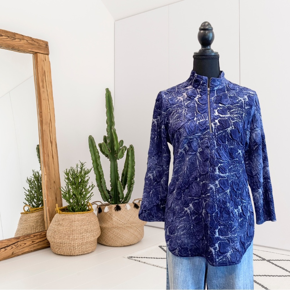 Boho Chic Textured 1/4 Zip Pullover Sweater